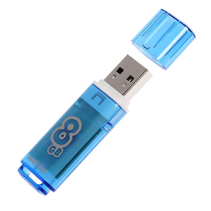 USB-флешки Aspor Флешка Smartbuy Glossy series Blue, 8 Гб, USB2.0, чт до 25 Мб/с, зап до 15 Мб/с