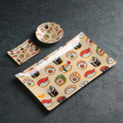 Доляна Набор для суши Доляна «Сет», 3 предмета: соусники 8×2 см, 8×6 см, подставка 25×15 см
