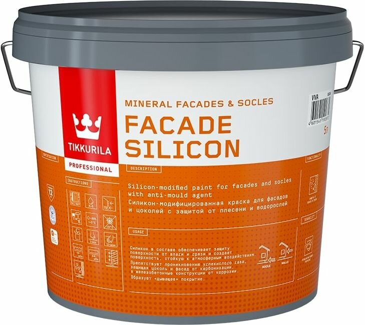 Краска фасадная Tikkurila Facade Silicon глубокоматовая белая 5 л