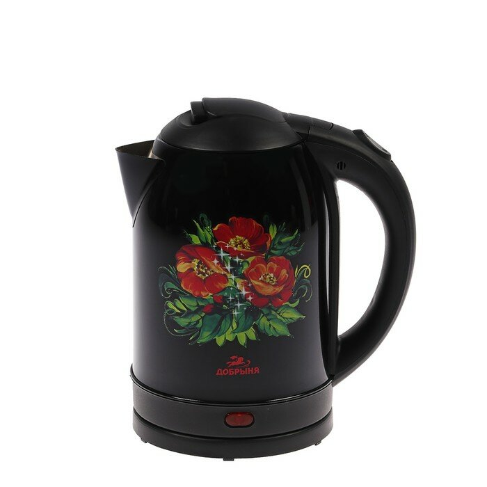 Чайник электрический "Добрыня" DO-1215, металл, 2 л, 2200 Вт, черный с цветами - фотография № 7