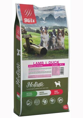 Сухой беззерновой корм для собак Blitz Holistic Lamb&Duck Adult Dog All Breeds Grain Free с ягненком и уткой 12 кг.