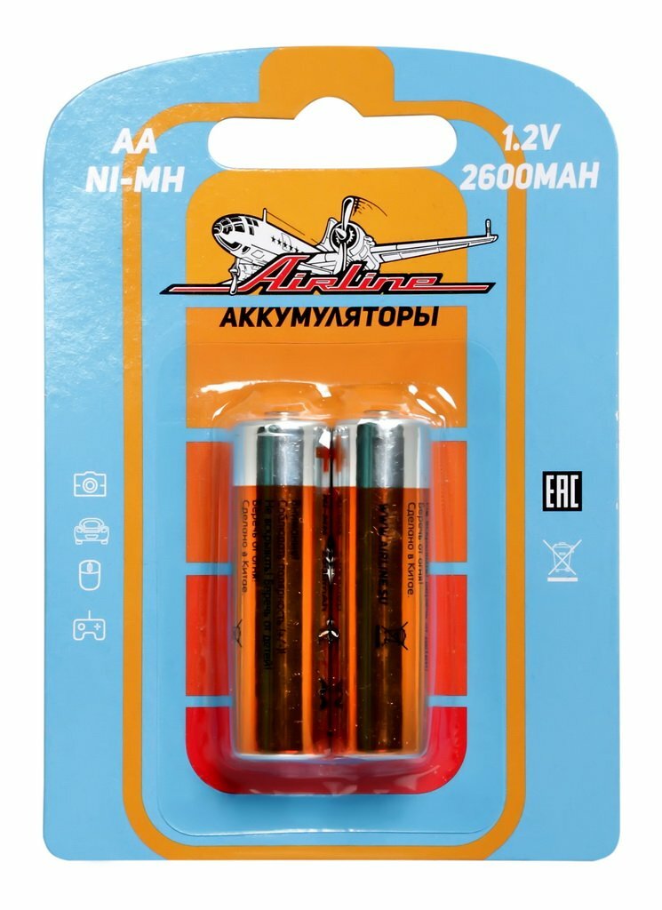 Airline1 AIRLINE Батарейки AA HR6 аккумулятор Ni-Mh 2600 mAh 2шт. (AA-26-02)