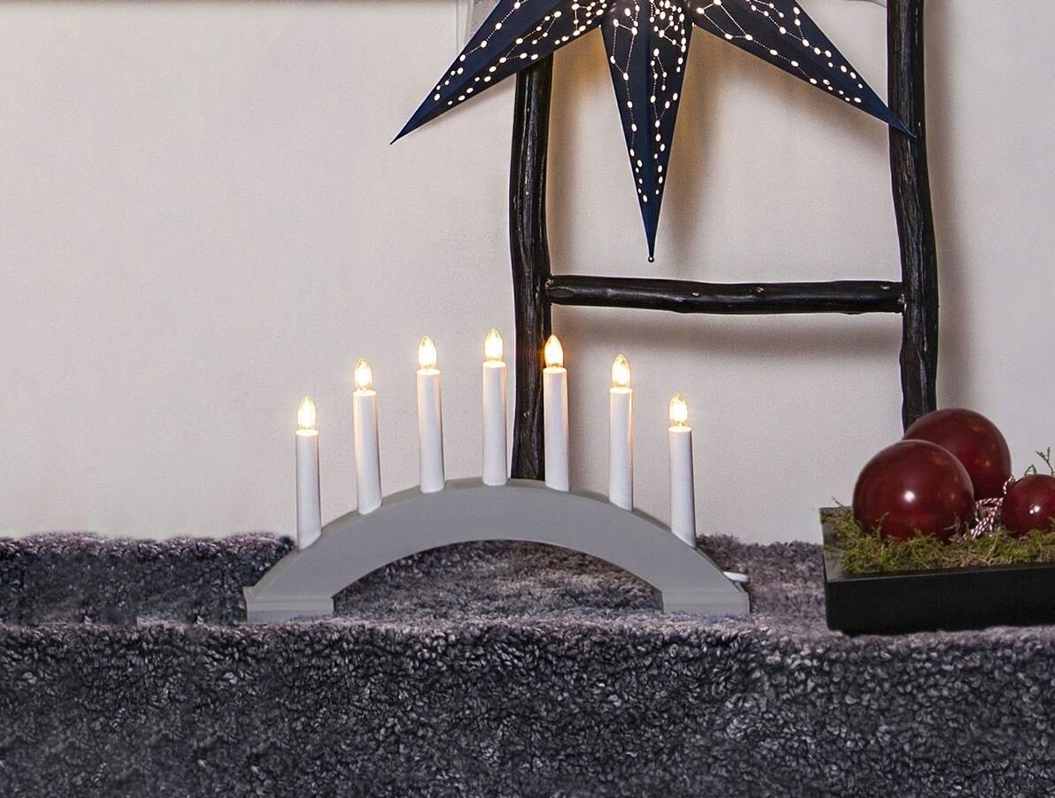 Светильник-горка рождественская (светло-серый) на 7 свечей 39х22 см STAR trading