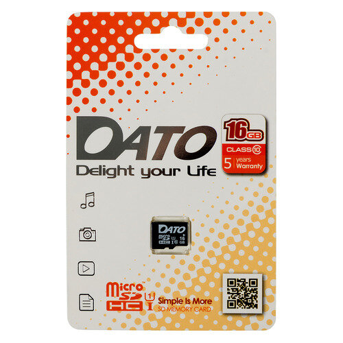 Карта памяти microSDHC UHS-I U1 DATO 16 ГБ, 40 МБ/с, Class 10, DTTF016GUIC10, 1 шт., переходник без адаптера