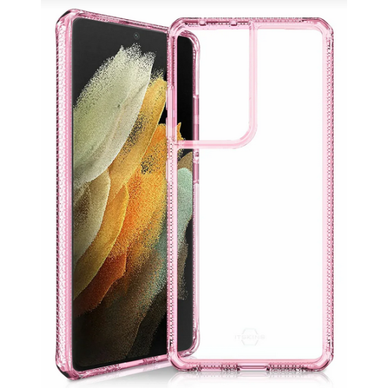 Чехол ITSKINS для Samsung Galaxy S21 Ultra, HYBRID CLEAR, антибактериальный, св.-розовый, прозрачный