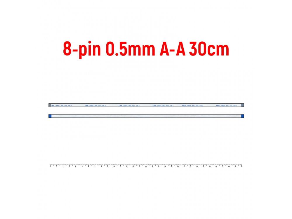 Шлейф FFC 8-pin Шаг 0.5mm Длина 30cm Прямой A-A AWM 20624 80C 60V VW-1