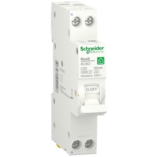 Дифференциальный автомат SCHNEIDER ELECTRIC RESI9 1P+N С 20А 6000А 30мА 18мм тип AC, R9D87620