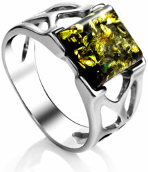 Amberholl Женский перстень со вставкой из натурального янтаря зелёного цвета «Артемида»