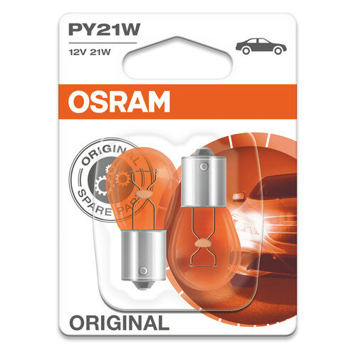 Лампа автомобильная накаливания Osram 7507-02B, PY21W, 12В, 21Вт, 2шт