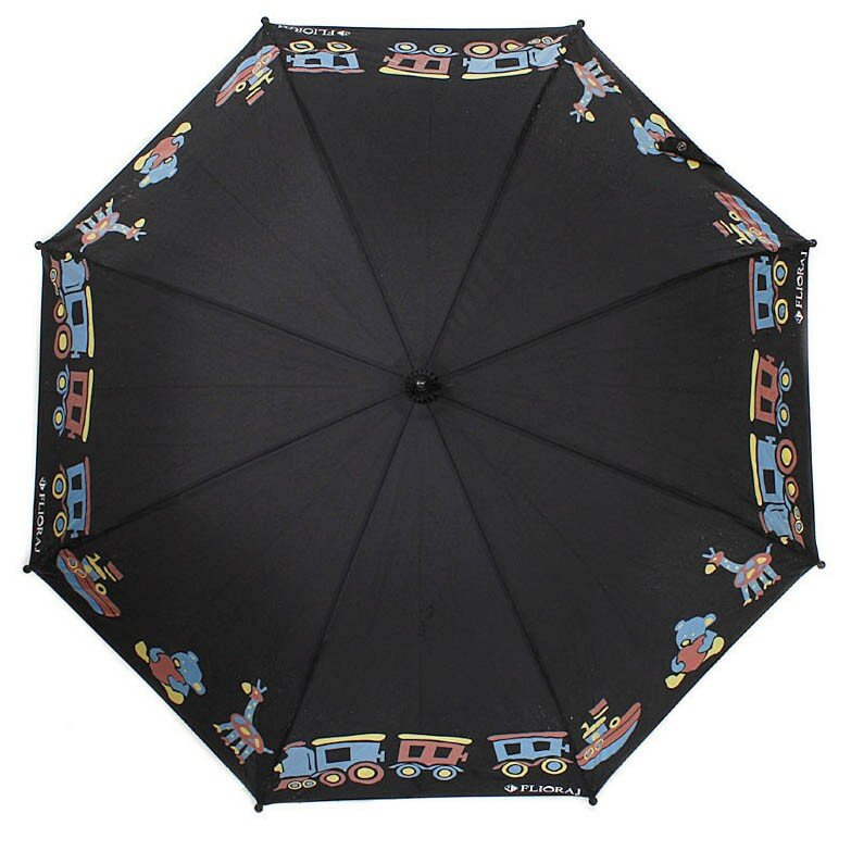 Зонт детский d=98 см механический Flioraj "Веселая карусель" проявляющийся рисунок, трость, черный