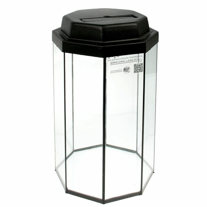 Пижон Аквариум восьмигранный с крышкой, 24 литра, 25 х 25 х 46/50 см, чёрный - фотография № 1