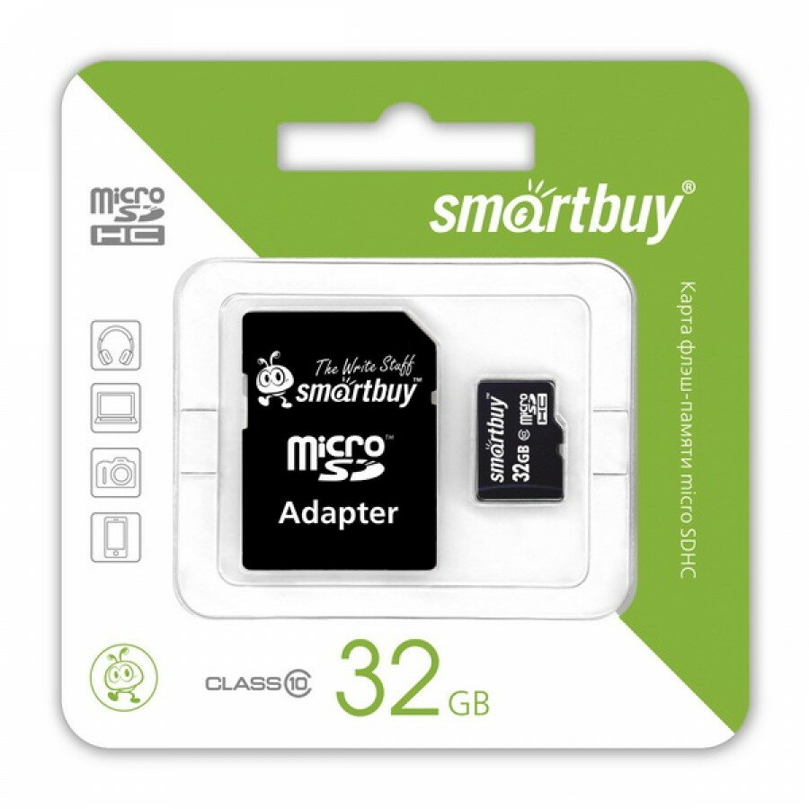 Xiaomi Карта памяти MicroSD 32 Gb Smartbuy class 10 (SB32GBSDCL10-00) с адаптером SD