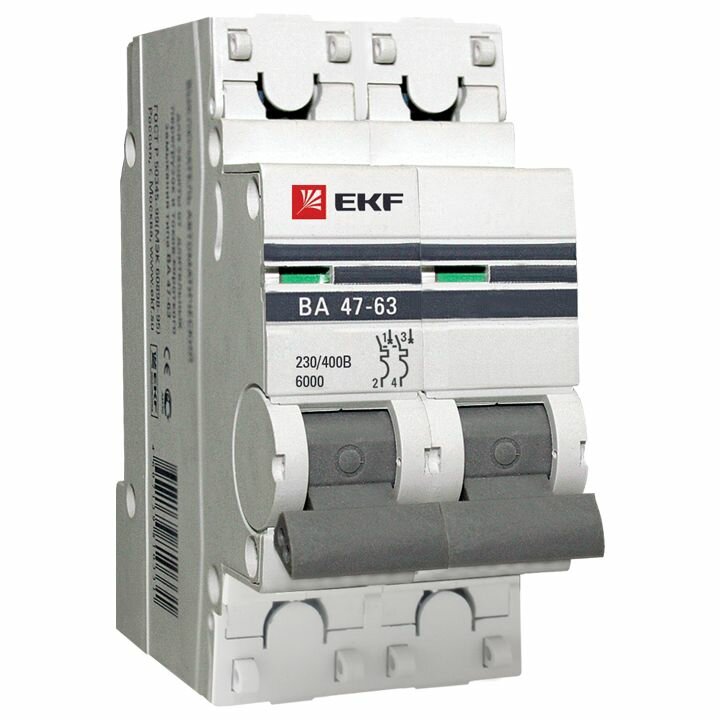 EKF Автоматический выключатель 2P 10А (C) 6кА ВА 47-63 PROxima mcb4763-6-2-10C-pro