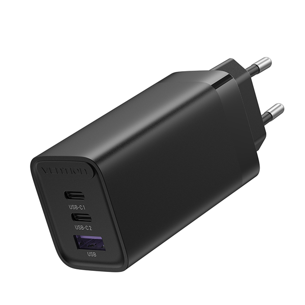 Vention Зарядное устройство Vention 3-port USB(C+C+A) GaN Charger(65W/30W/30W) EU-Plug Black