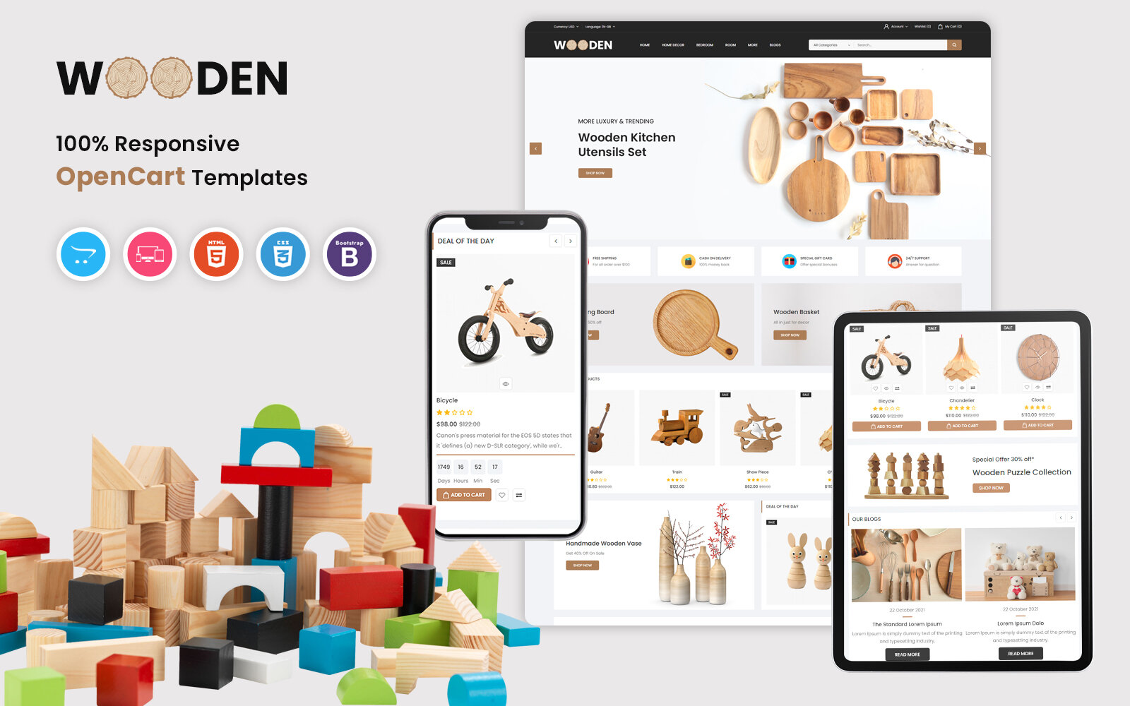 Шаблон OpenCart Wooden - Kitchen & Toys Responsive