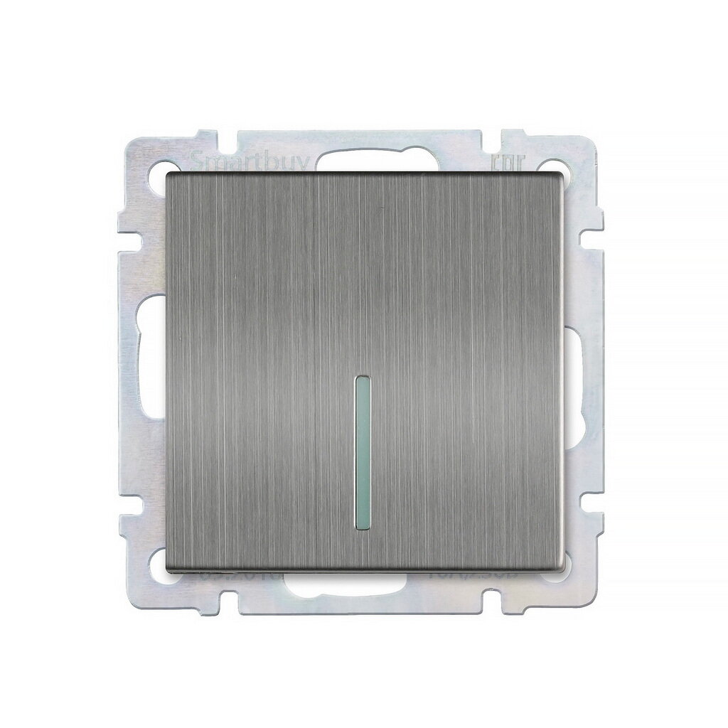 фото Выключатель 1-клавишный с индикатором 10А серый никель "Нептун", SmartBuy
