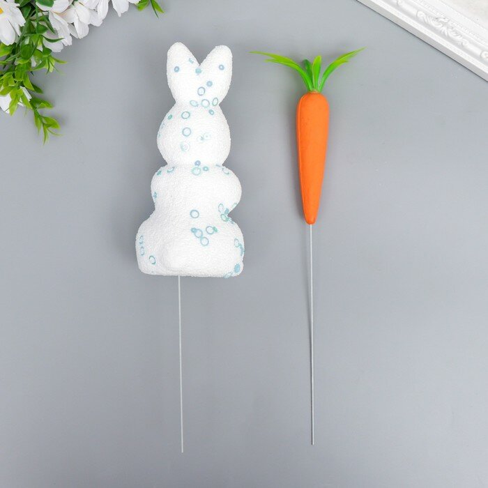 Декор пасхальный на палочке "Кролик в посыпке с кружочками и морковка" набор 2 шт 15 см./В упаковке шт: 1 - фотография № 3