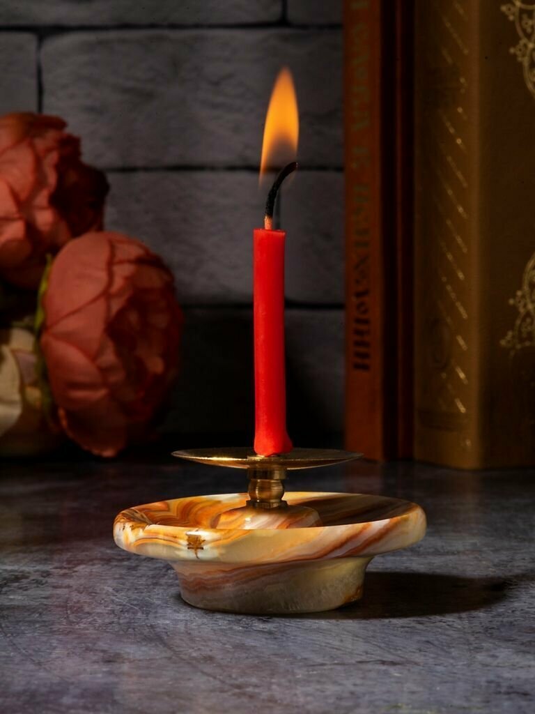 Подсвечник декоративный из натурального оникса с иглой для свечи - 1 шт - фотография № 7