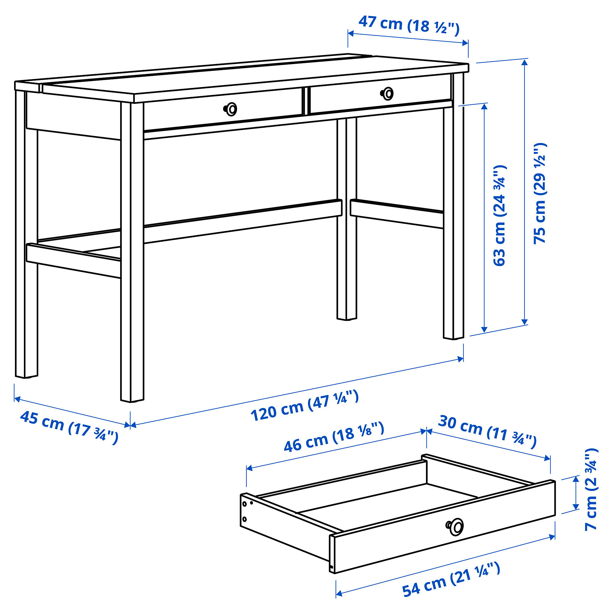 Икеа Хэмнес HEMNES оригинал, стол с 2 ящиками, 120х47 см., светло-коричневый - фотография № 2