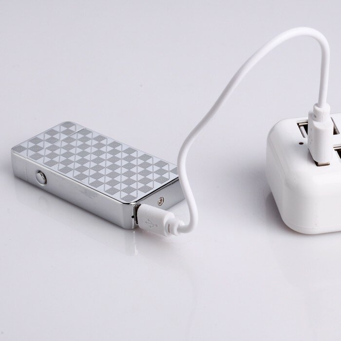Зажигалка электронная, дуговая, USB, 3.5 х 7 см, серебристый узор - фотография № 3