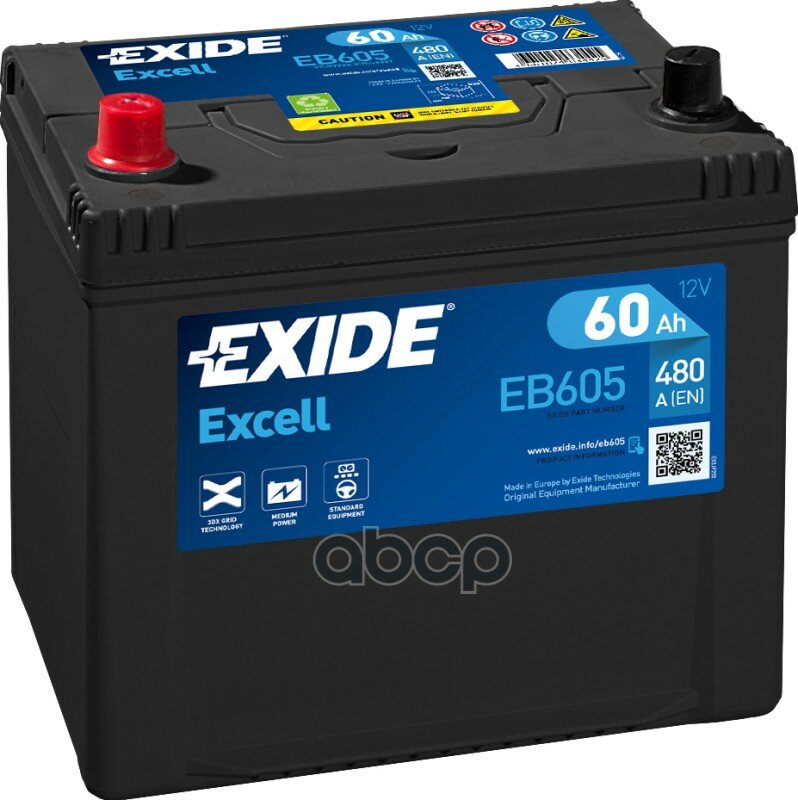 Exide Eb605 Excell_аккумуляторная Батарея! 19.5/17.9 Рус 60Ah 480A 230/173/222 EXIDE арт. EB605