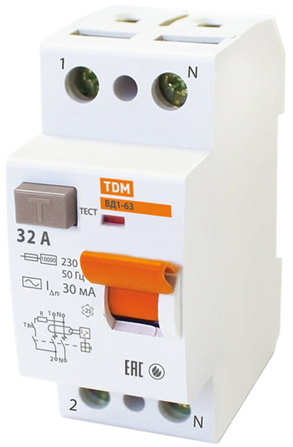 Устройство защитного отключения ВД1-63 2Р 32А 30мА тип А TDM