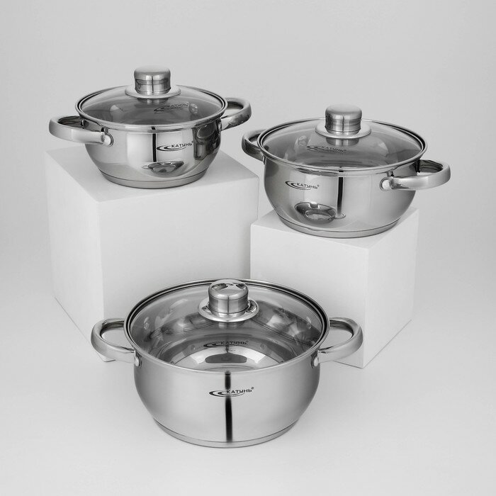 фото Набор кастрюль «Гретта», 3 предмета: 1,6/2,2/3,2 л, капсульное дно