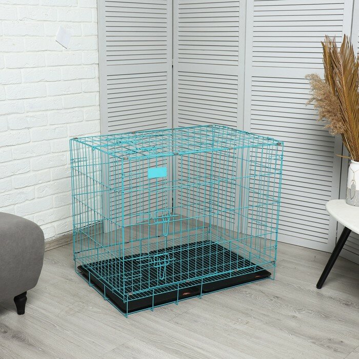 Пижон Клетка с люком для собак и кошек, 85 х 60 х 70 см, синяя - фотография № 1