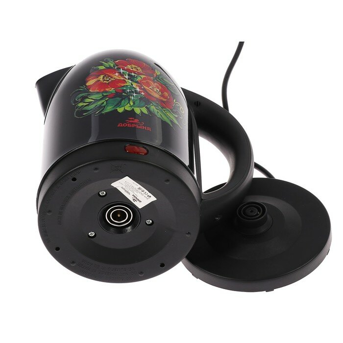 Чайник электрический "Добрыня" DO-1215, металл, 2 л, 2200 Вт, черный с цветами - фотография № 5