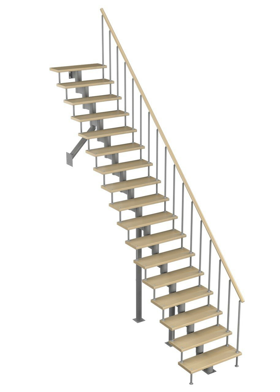 Модульная лестница Стандарт 180 (h 3060-3240, Серый, Сосна, Нержавеющая сталь) - фотография № 1
