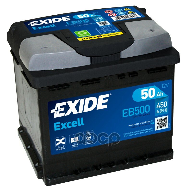 Аккумуляторная Батарея Exide Excell 50 А/Ч 175x207x190 12v Обратная Полярность 450a EXIDE арт. EB500