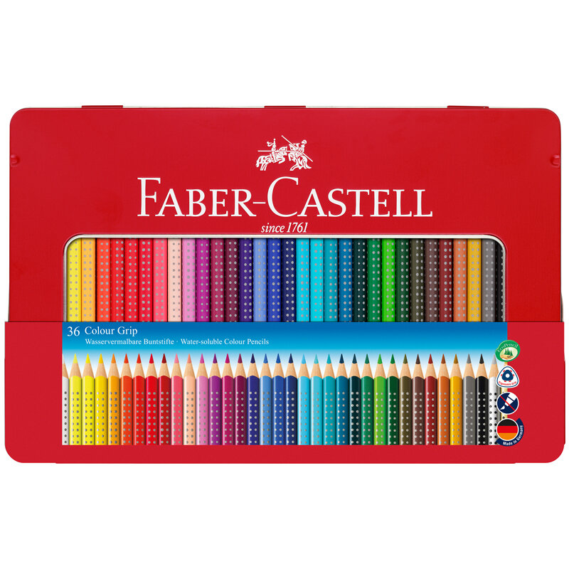 Карандаши цветные Faber-Castell "Grip", 36цв., трехгран., заточен., метал. упак., 1 шт