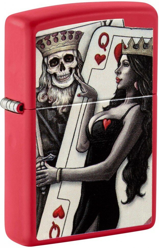 Зажигалка ZIPPO Skull King Queen Beauty с покрытием Red Matte, латунь/сталь, красная, 38x13x57 мм - фотография № 1