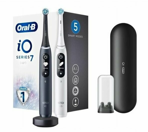 Электрическая зубная щетка Oral B iO Series 7 White Alabast и Black Onyx, набор из 2 штук - фотография № 1