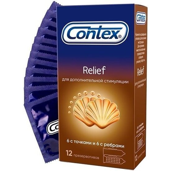 Презервативы CONTEX Relief, с ребрами и точками, 12 шт.