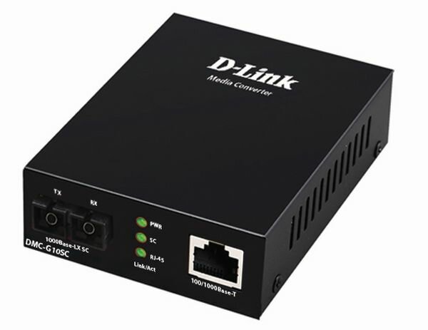 Медиаконвертер D-Link DMC-G10SC с 1 портом 100/1000Base-T и 1 портом 1000Base-LX с разъемом SC для одномодового оптического кабеля (до 10 км)