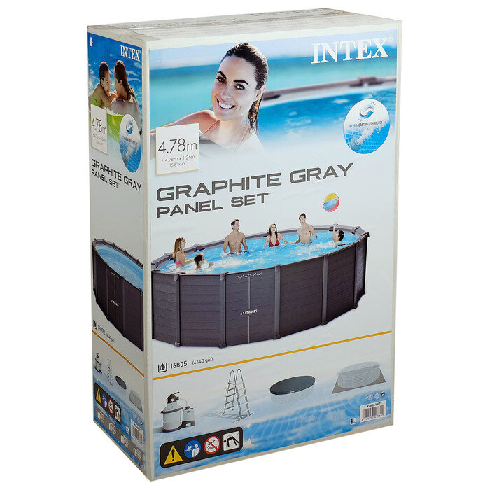 INTEX Бассейн каркасный Graphite Gray, 478 х 124 см, песчаный фильтр-насос, лестница, тент, подстилка, 26384NP INTEX - фотография № 9