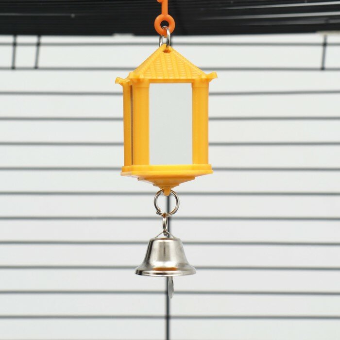 Игрушка для птиц "Зеркальность" с колокольчиком, 5,5 х 3,5 х 3 см, микс цветов - фотография № 2
