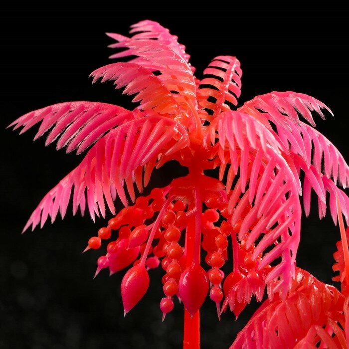 Растение искусственное аквариумное "Пальма", светящееся, 14 см, красное - фотография № 2