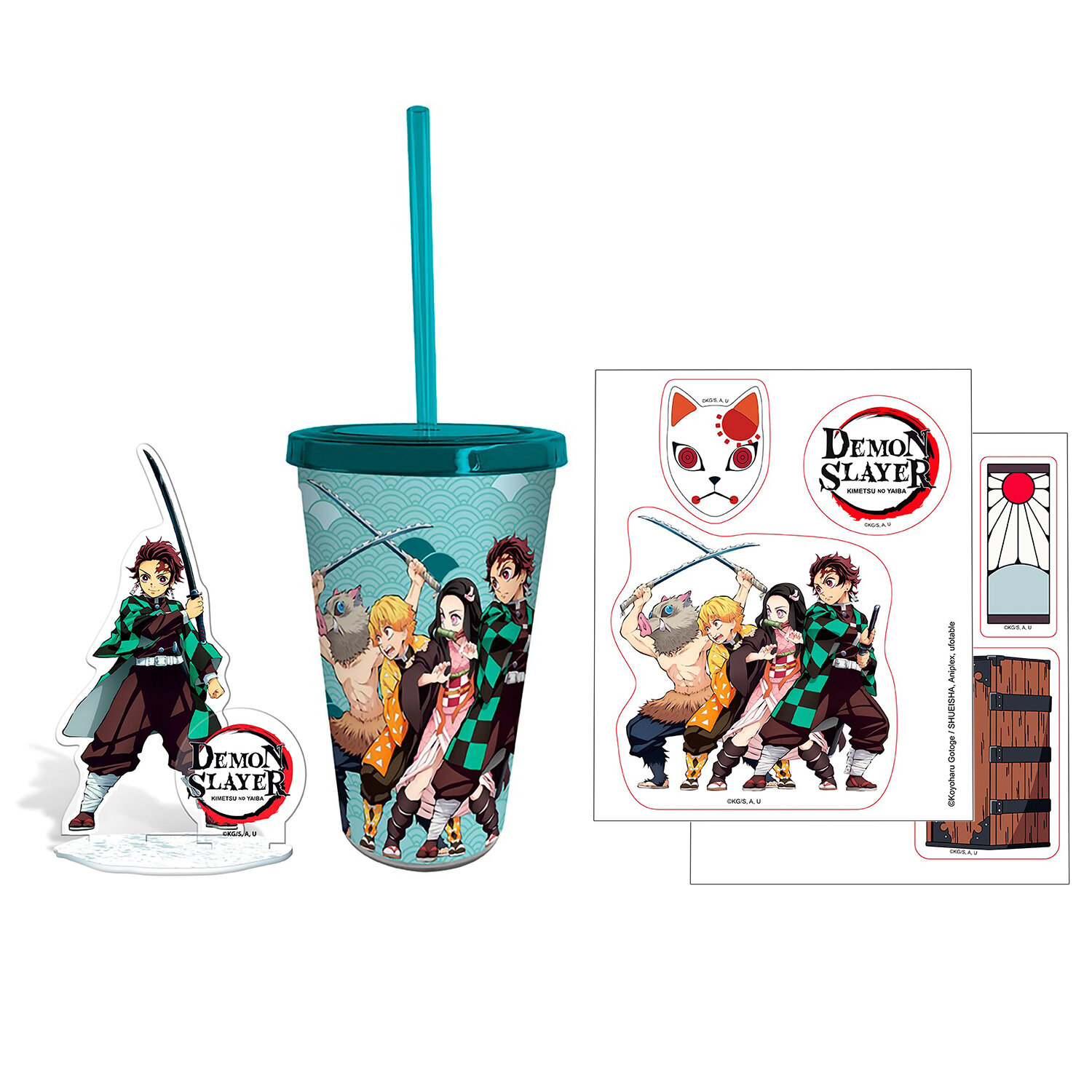 фото Набор подарочный Клинок рассекающий демонов Стакан с трубочкой 470 мл + Акриловая фигурка + Наклейки ABYPCK284