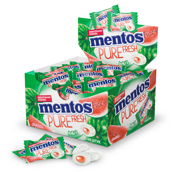 Жевательная резинка Mentos Pure Fruit Арбуз, 100 шт по 2 гр. - фотография № 2