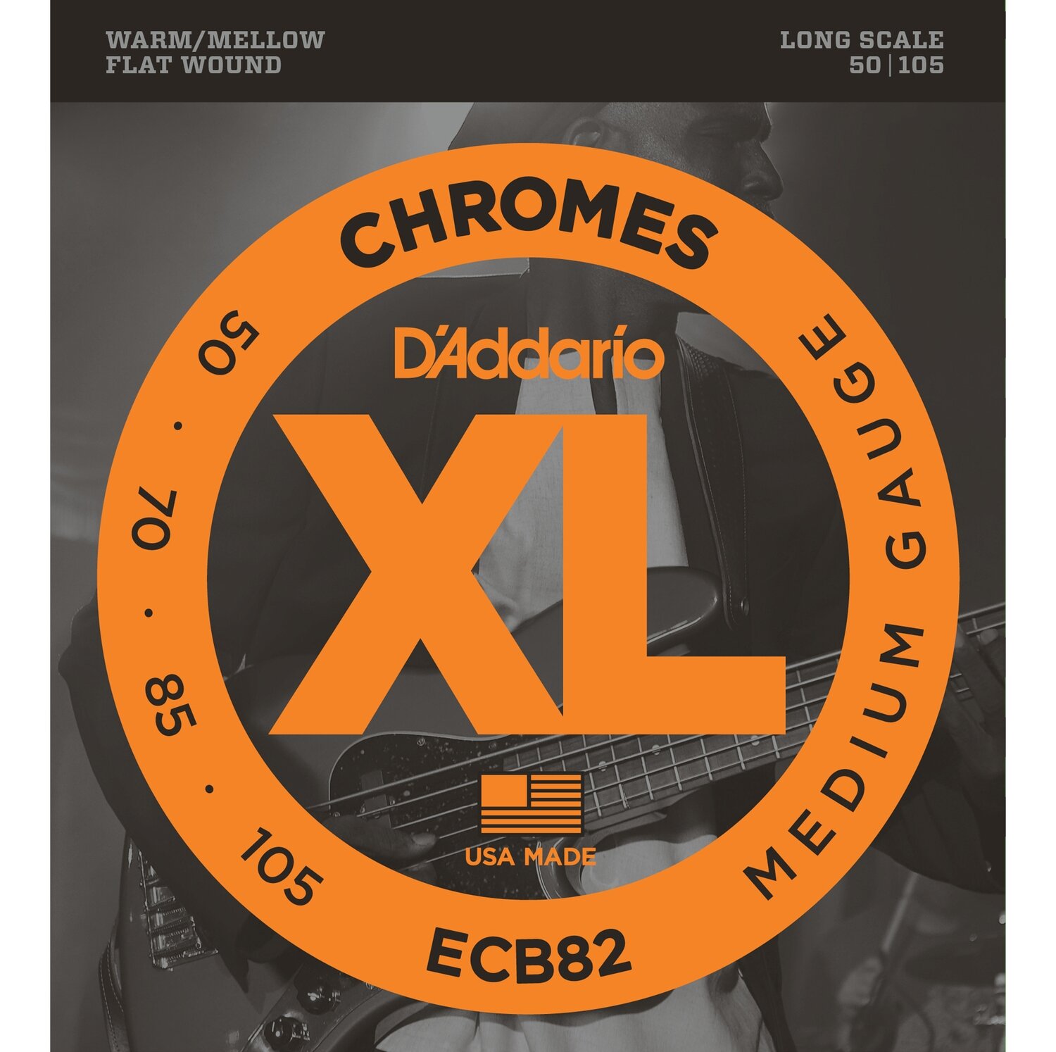 D'Addario ECB82 струны для БАС-гит. Regular, хром, плоск.оплётка, 50-105