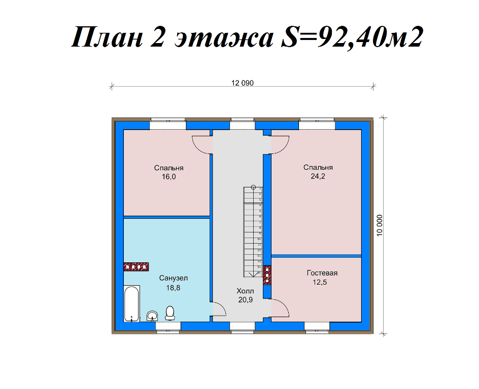 Проект жилого дома SD-proekt 22-0033 (192,0 м2, 12,09*10,0 м, газобетонный блок 375 мм, облицовочный кирпич) - фотография № 3