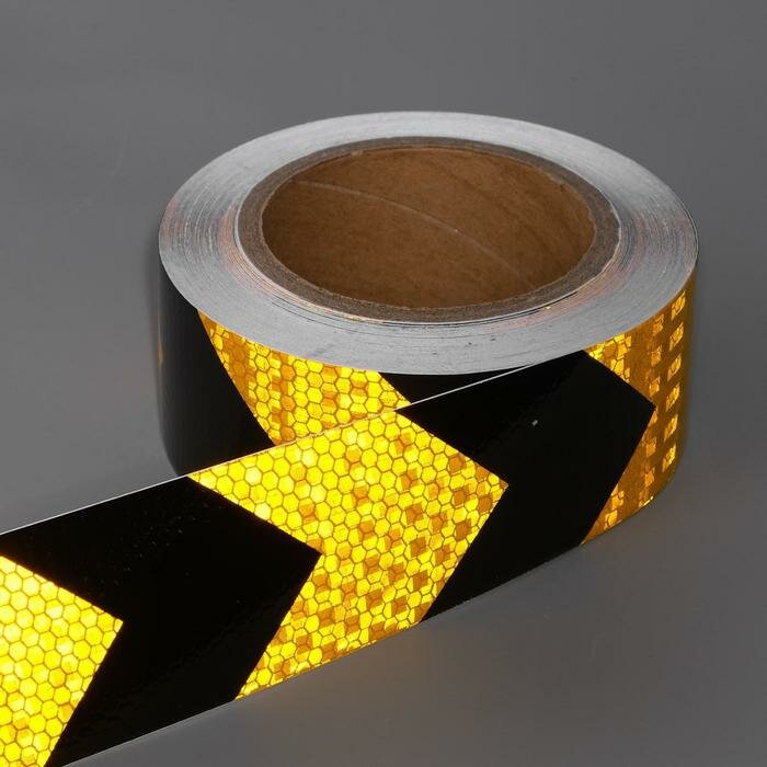 Светоотражающая лента, самоклеящаяся, черно-желтая, 5 см х 15 м - фотография № 2