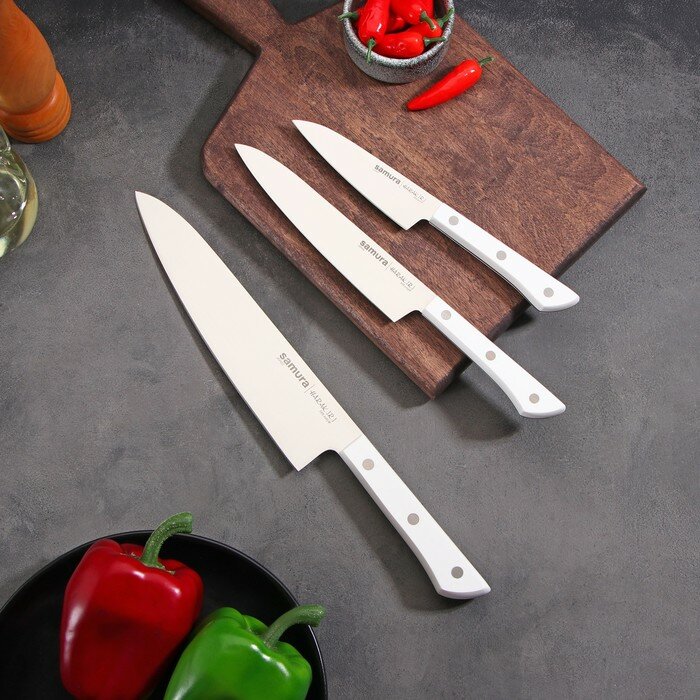 Набор ножей Samura HARAKIRI 3 шт: лезвие 10 см 12 см 20 см белая рукоять