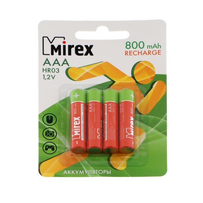 Mirex Аккумулятор Mirex, Ni-Mh, AAA, HR03-4BL, 1.2В, 800 мАч, блистер, 4 шт.
