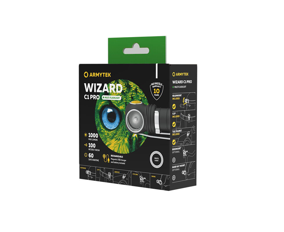 Универсальный фонарь ARMYTEK Wizard C1 Pro Magnet USB, черный / желтый [f09001w] - фото №6