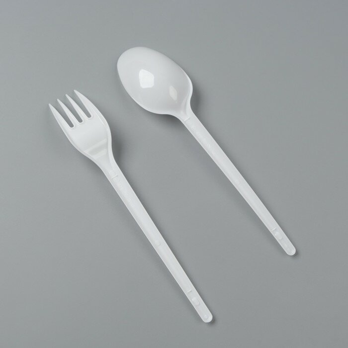 Набор одноразовой посуды «Белый» вилка, ложка, салфетка, 16,5 см - фотография № 3