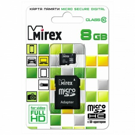 Карта памяти microSD 8GB Mirex microSDHC 13613-AD10SD08