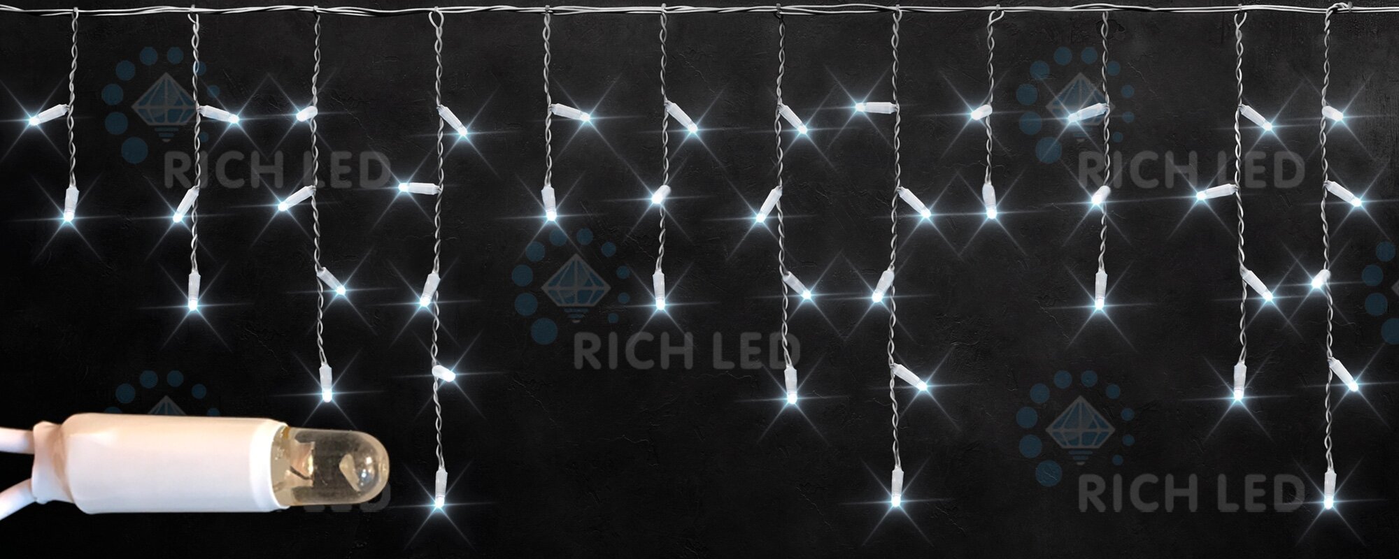 Гирлянда светодиодная Бахрома белая 220B, LED, провод прозрачный, IP65 Rich LED RL-i3*0.5-CT/W